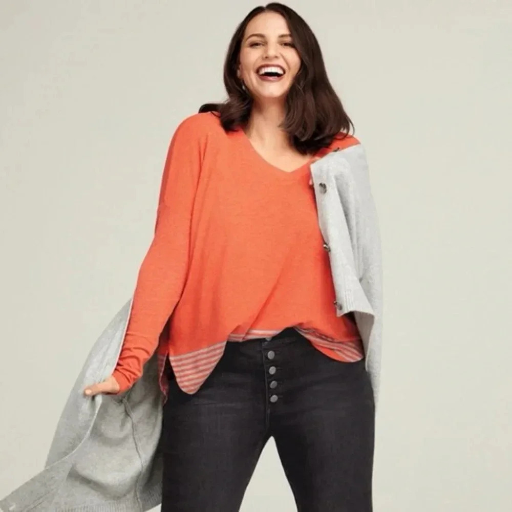 Cabi orange long sleeve hangout tee sz sm